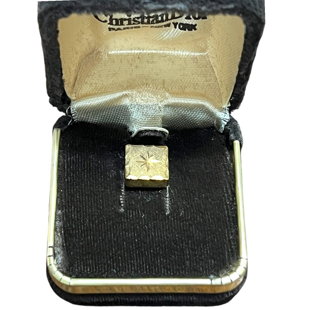 Vintage Christian Dior Gold Plated Square Tie Tack New In Box - Picture 2 of 10